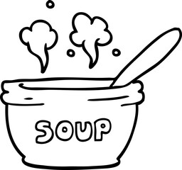 line drawing cartoon of hot soup