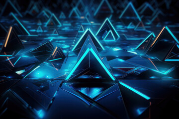 Abstract background. Neon triangles. AI generative.