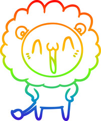 rainbow gradient line drawing happy cartoon lion