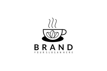hot coffee cup logo with coffee beans inside