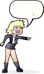 cartoon woman pointing with speech bubble