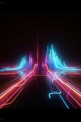 3d render, abstract futuristic neon background with glowing ascending lines.Generative AI