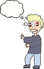 cartoon terrified boy with thought bubble