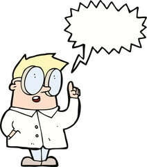 cartoon scientist with speech bubble