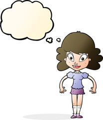 cartoon pretty woman with thought bubble