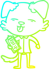 cold gradient line drawing cartoon dog with clip board