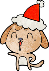 cute textured cartoon of a dog wearing santa hat