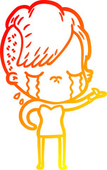 warm gradient line drawing cartoon crying girl