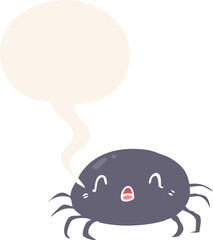 cartoon halloween spider and speech bubble in retro style