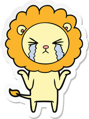 sticker of a cartoon crying lion