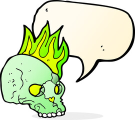 cartoon spooky skull with speech bubble