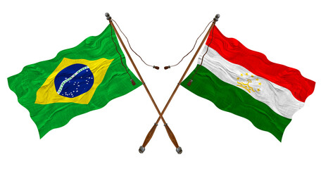 National flag  of Tajikistan  and Brazil. Background for designers