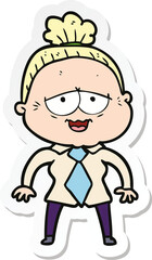 sticker of a cartoon happy old lady