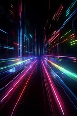 Obraz premium Modern neon light moving high speed background.Generative AI