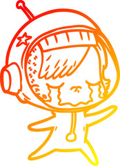 warm gradient line drawing cartoon crying astronaut girl
