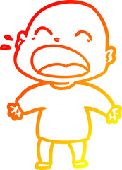warm gradient line drawing cartoon shouting bald man