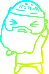 cold gradient line drawing cartoon man with beard