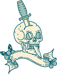 tattoo with banner of a skull and dagger