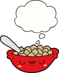 cute cartoon bowl of cereal and thought bubble