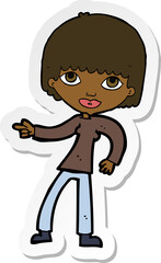 sticker of a cartoon woman pointing