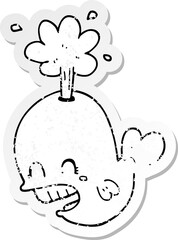 distressed sticker of a cartoon spouting whale
