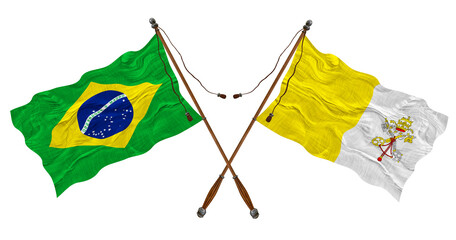 National flag  of Vatican City  and Brazil. Background for designers