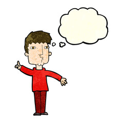 cartoon man raising point with thought bubble