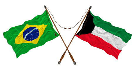 National flag Flag of Kuwait  and Brazil. Background for designers