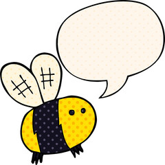cartoon bee and speech bubble in comic book style