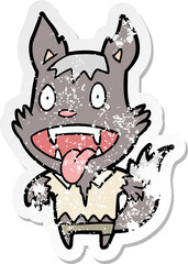 distressed sticker of a cartoon werewolf