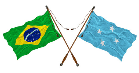 National flag of  Micronesia  and Brazil. Background for designers
