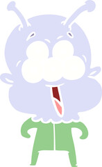 happy flat color style cartoon alien