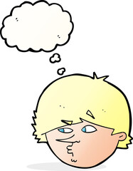 cartoon suspicious man with thought bubble