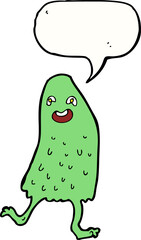 cartoon funny slime monster with speech bubble