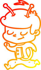 warm gradient line drawing friendly cartoon spaceman running