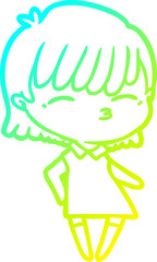 cold gradient line drawing cartoon woman