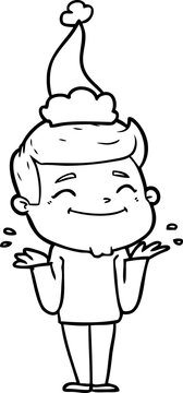 recommend clip art: happy line drawing of a man shrugging wearing santa hat