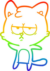 Obraz premium rainbow gradient line drawing bored cartoon cat
