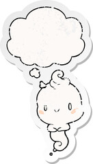 cartoon ghost and thought bubble as a distressed worn sticker