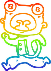 rainbow gradient line drawing cartoon weird alien running away