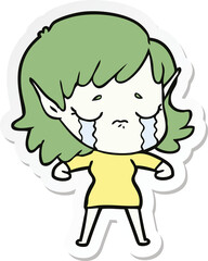 sticker of a cartoon crying elf girl