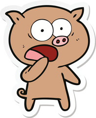 sticker of a shocked pig cartoon