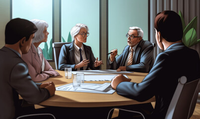 Fototapeta na wymiar Illustration of a business meeting - Generative AI