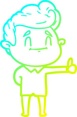 cold gradient line drawing happy cartoon man giving thumbs up