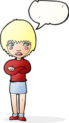 cartoon annoyed woman with speech bubble