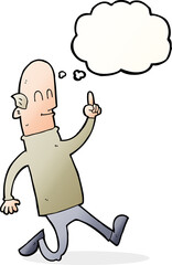 cartoon bald man with idea with thought bubble