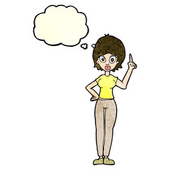 cartoon woman explaining her point with thought bubble