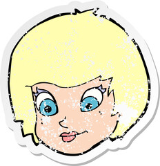 retro distressed sticker of a cartoon female face