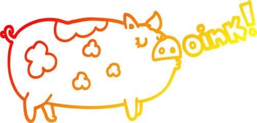 warm gradient line drawing cartoon oinking pig