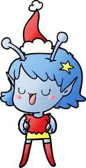 happy alien girl gradient cartoon of a wearing santa hat